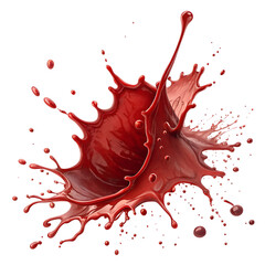 Dynamic red liquid splash frozen in time against transparent background