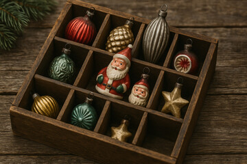 christmas decorations in a box