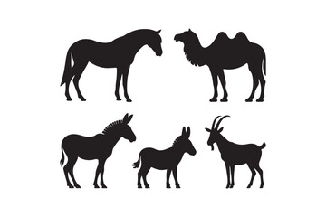 Collection of animal silhouettes including horse donkey camel and goat