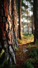 Fototapeta premium Suede boot collection in forest setting, sunlight filtering through trees, creating autumn aesthetics. Concept of suede boot collection in serene nature environment.
