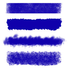Vibrant Blue Ink Brush Textures. Set of brush strokes.