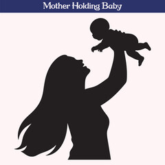 Mother Holding Baby Silhouette Vector Illustration Isolated