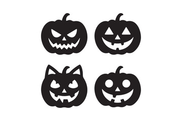 Four black halloween jack o lanterns with carved faces