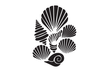 Collection of black and white seashell silhouettes for design