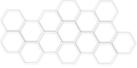 Abstract geometric technology 3d white bright ring out line hexagon polygonal honeycomb luxury pattern vector background.	