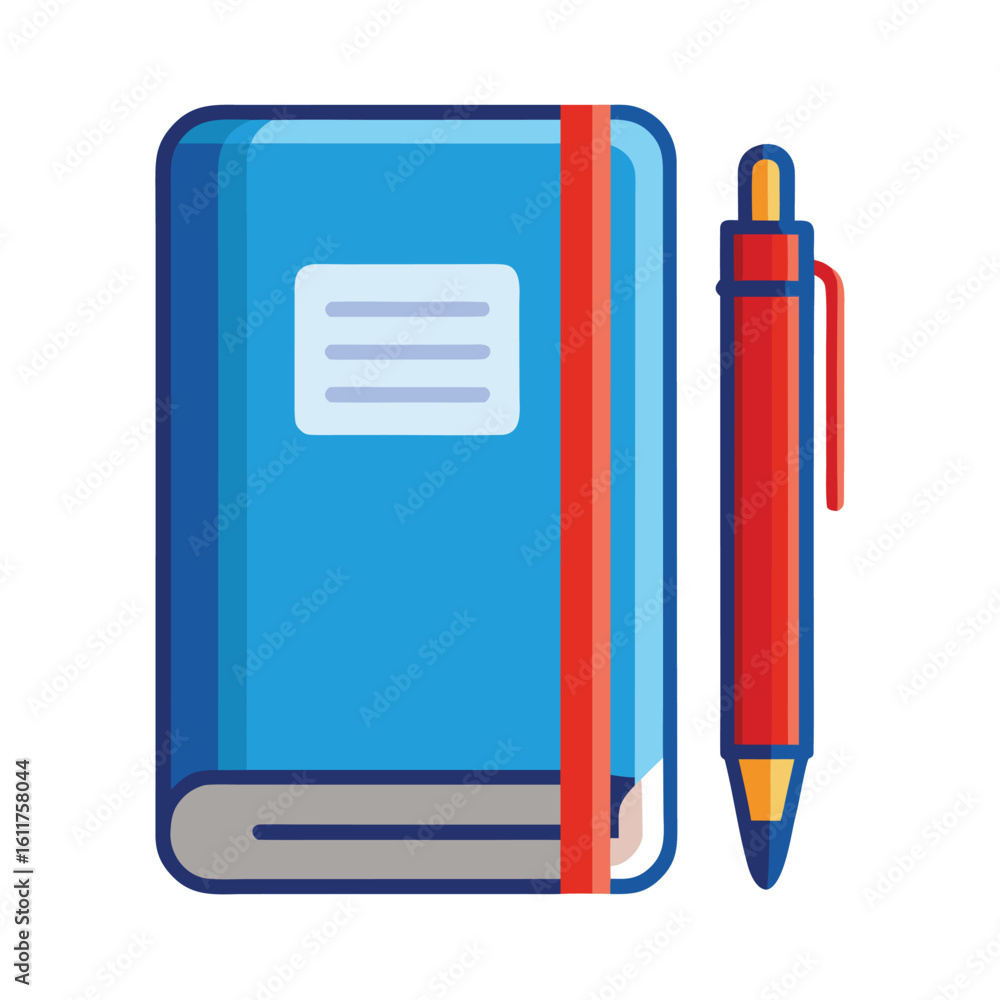 Poster simple notebook and pen icon for notes and writing isolated on white background