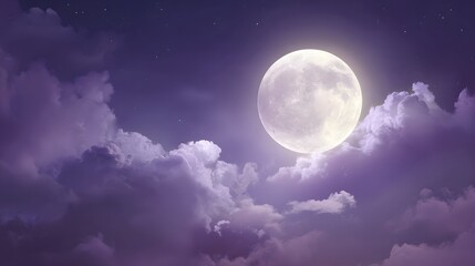 Full moon behind dramatic clouds at night.