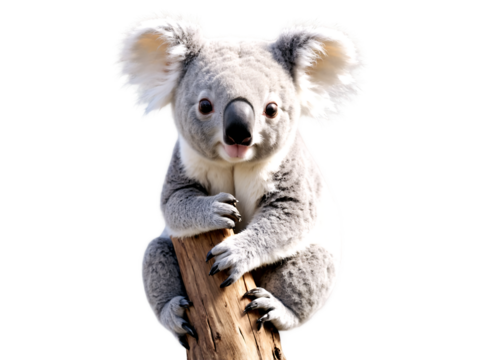 3d illustration of cute koala clinging to a wooden branch isolated on transparent background - Powered by Adobe