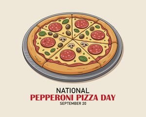 National Pepperoni Pizza Day vector. Salami pizza vector. Pepperoni Pizza Day Poster, September 20. Pieces of pizza icon. American food