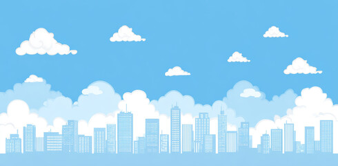 Fototapeta premium Blue Sky White Clouds City Silhouette
