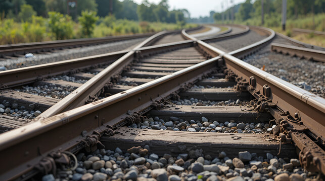 Close up of railroad tracks in Brazil. deactivated train sleepers