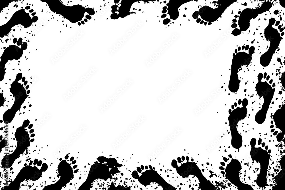 Poster abstract grunge ink splat frame with black paint splash texture and floral pattern design vector ill