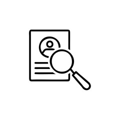 Magnifying glass over resume icon outline search