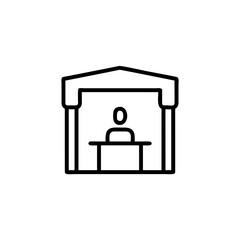 Minimalist outline icon a job fair booth with a person career event
