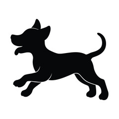 Black silhouette of a happy dog running with its tongue out playful