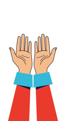 Obraz premium Human open hands reaching upward showing palms in prayer or supplication to the sky in an expressive gesture