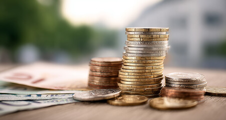 Gold coins stacked wealth symbol