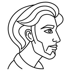 A stylish mans profile portrait with a beard and trendy hairstyle isolated on white background