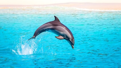 Fototapeta premium Dolphin Leaping from the Ocean in a Display of Aquatic Grace