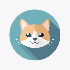 Fototapeta premium Cute and Adorable Cat Face Icon with a Blue Circular Background and Shadow Effect