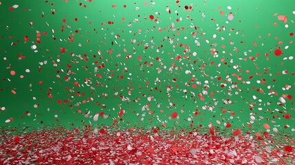Festive Confetti Falling on Green Background for Celebration and Party Decor