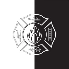 fireman emblem sign vector illustration on black & white background