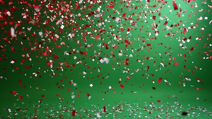 Colorful Confetti Falling Against Green Background for Celebration and Party Events