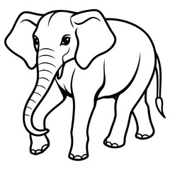 An elephant stands gracefully, isolated on white background, with its trunk slightly raised