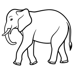 A simple black and white line drawing of an elephant walking, isolated on white background