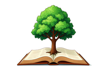 A tree is growing out of an open book isolated on white background