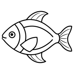 A simple black and white drawing of a fish, isolated on white background