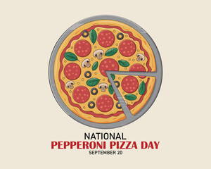 National Pepperoni Pizza Day vector. Salami pizza vector. Pepperoni Pizza Day Poster, September 20. Pieces of pizza icon. American food