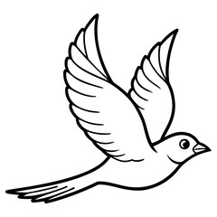 Obraz premium A graceful dove in flight, isolated on white background, depicted in a clean and simple black and white illustration