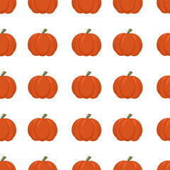 Pumpkins seamless pattern. Autumn highlighted orange pumpkin on white background. Square repeating pattern design for fall season.