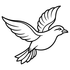 A simple black and white outline of a bird in flight, isolated on white background, representing freedom and peace