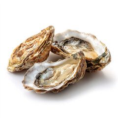 Freshly opened oysters on a white background