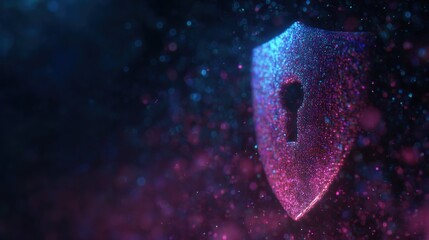 Shield with Keyhole Surrounded by Colorful Sparkles and Light Effects
