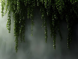 Lush hanging greenery cascading down, creating a misty, atmospheric backdrop