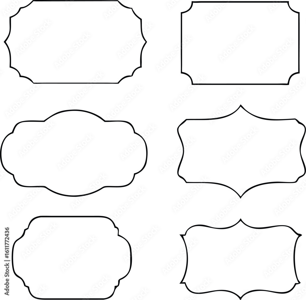 Aufkleber set of six decorative frames with different shapes and borders for labels invitations and design ele