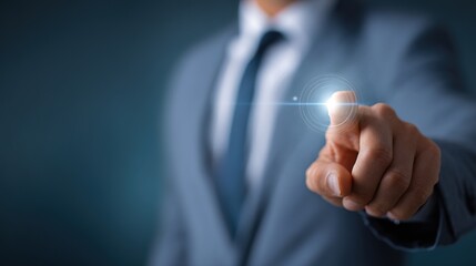 Businessman Using Touchscreen Interface for Digital Interaction