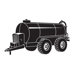Silhouetted illustration of an agricultural tanker for liquid transportation and spraying operations
