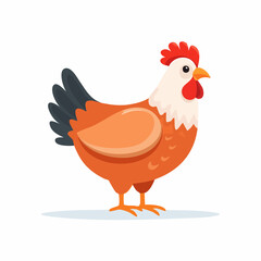 Cartoon Chicken Illustration with Orange Feathers and White Neck, Isolated on White Background