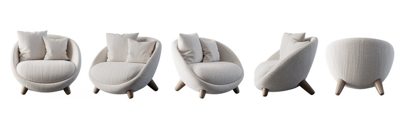 Round sofa various view isolated. 3d rendering