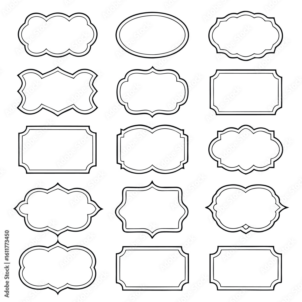Poster collection of fifteen decorative frames with different shapes and styles isolated on white backgroun