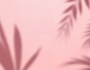 Soft pink floral shadow background with blurred tropical leaves - natural botanical overlay