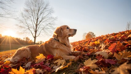 golden retriever in autumn park