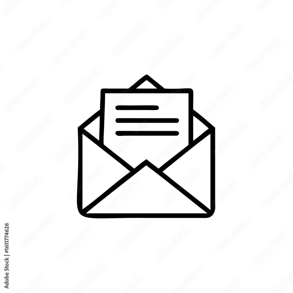 Poster outline icon an open envelope with a document inside letter paper
