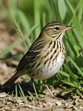 Tree pipit (Anthus trivialis) on the ground