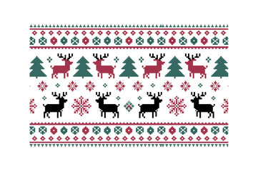 Festive Pixelated Christmas Reindeer Pattern on White Background