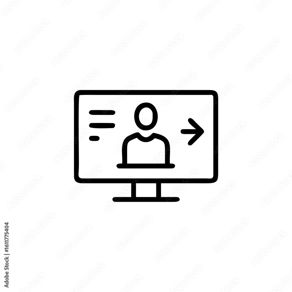 Poster outline icon computer screen showing person arrow monitor symbol